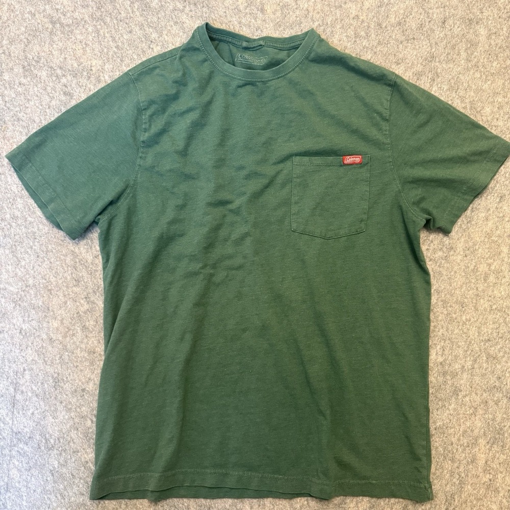 Coleman Mens L Pocket T Shirt Forest Green Outdoor Camping Workwear Logo Tee